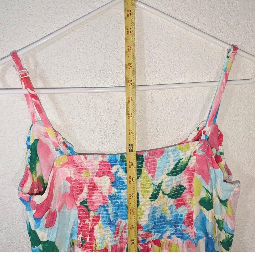 Old Navy Floral Midi Sundress Pink Blue Adjustable Straps Smocked Back Large - Picture 4 of 5